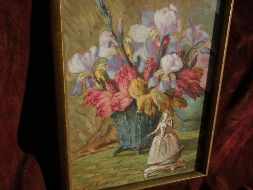 German floral still life gouache painting signed circa 1940