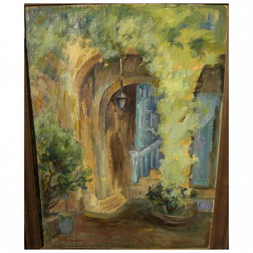 ALBERTA KINSEY (1875-1952) Louisiana art impressionist painting of New Orleans courtyard by art colony founder