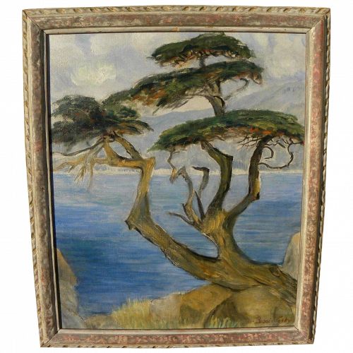 BESSIE MONA LASKY (1888-1972) California plein air coastal landscape painting of classic cypress tree