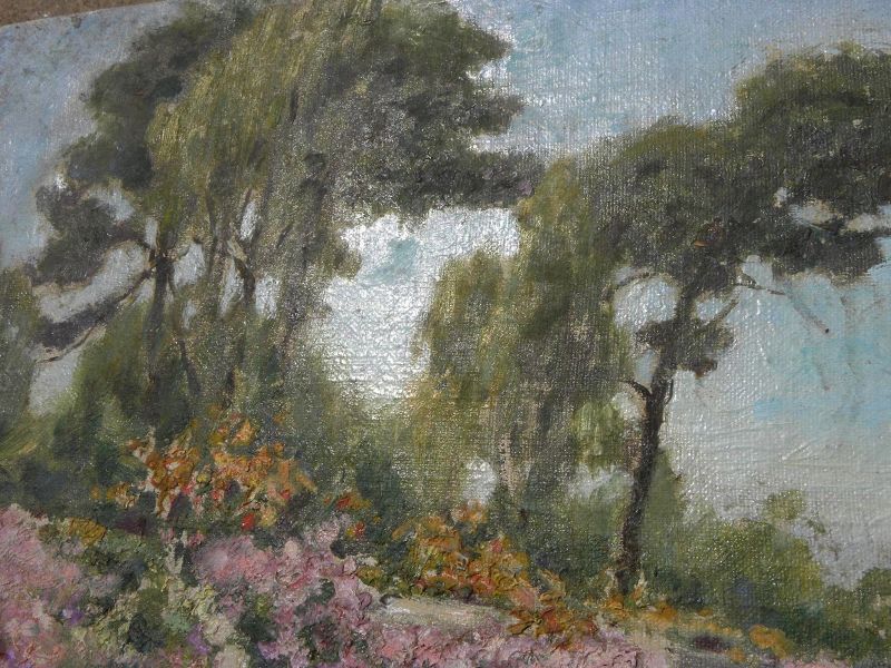 WILLIAM ADAM (1846-1931) California plein air art impressionist painting sunny garden‏ near sea
