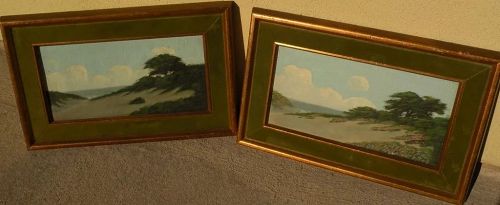 RICHARD DETREVILLE (1864-1929) California art **PAIR** of coastal dunes landscape painting