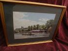 English contemporary signed watercolor painting Thames riverboats by Windsor Castle