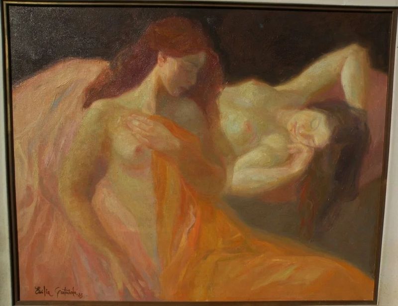 EMILIA CASTANEDA (1943-) Spanish art large impressionist painting of nudes by well listed artist
