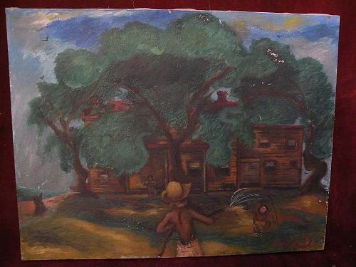 WPA Regionalist American Scene era signed 1937 painting "Heat Wave"