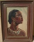 EINAR C. PETERSEN (1885-1986) California art elegant portrait painting of African woman "Black Ivory"
