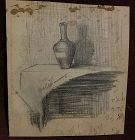 LEON DOLICE (1892-1960) original pencil sketch still life drawing double sided
