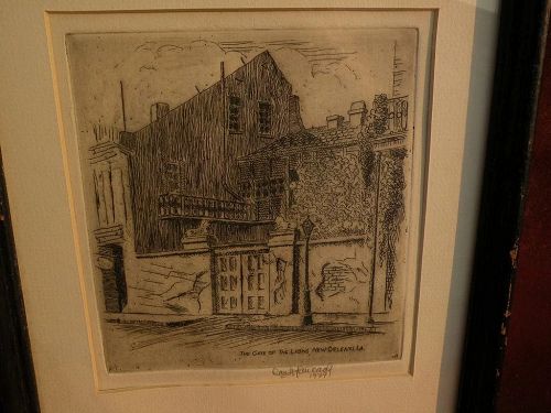 JAMES CARL HANCOCK (1898-1966) Southern American art New Orleans Louisiana etching print by Arkansas artist