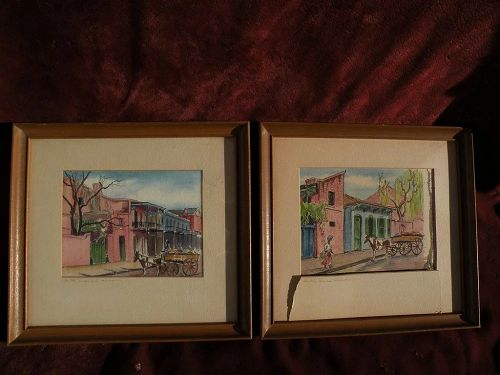 Old New Orleans PAIR watercolors by listed artist N. LUCKOW