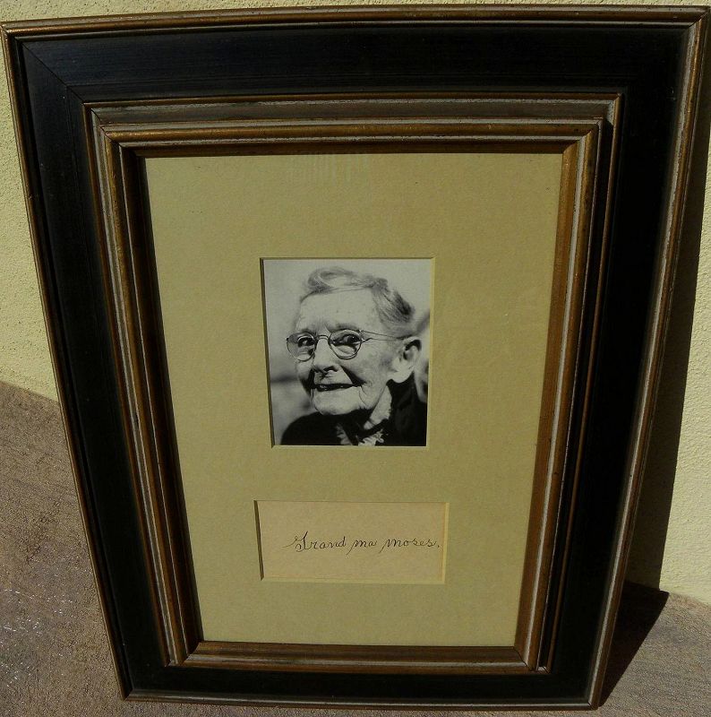 GRANDMA MOSES (1860-1961) framed bold ink autograph and handwritten letter from daughter-in-law to admirer
