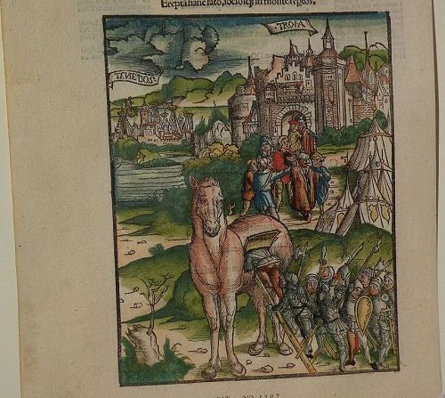 Johann Grueninger (1455-1533) old facsimile of medieval incunabula woodblock print book illustration