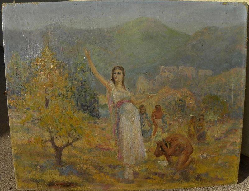Southwest allegory signed painting possibly by illustrator Ben Mead (1902-1986)