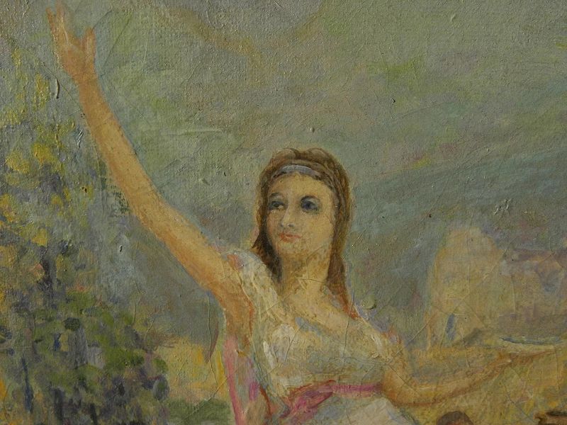 Southwest allegory signed painting possibly by illustrator Ben Mead (1902-1986)