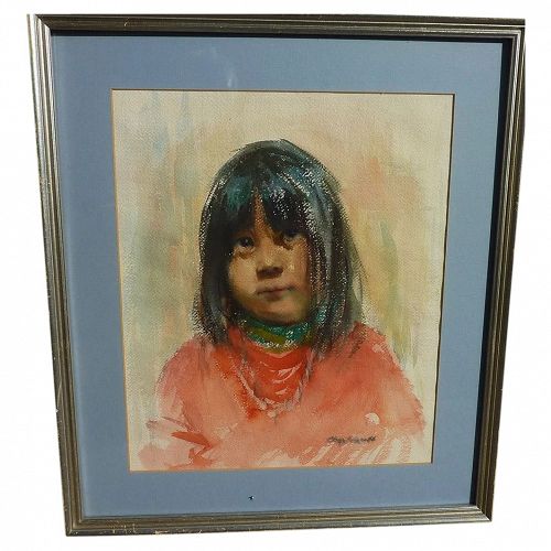 EUNICE LOUISE MARTCHENKO (1919-1985) watercolor painting of Native American girl by California artist
