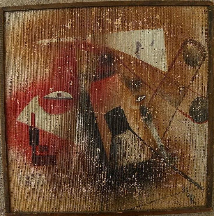 Mid Century modern small abstract painting