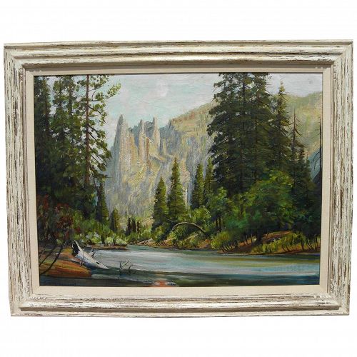 JAMES MERRIAM (1880-1951) California plein air art large oil painting of Yosemite Valley