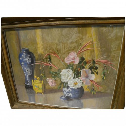 EUGENIA GRANT (1894-1978) amazing pastel still life drawing by listed California artist
