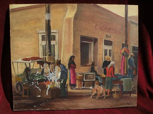 JO ANITA STARKEY (1895-1962) California artist Mexican street scene painting
