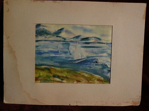 BURR SINGER (1912-1992) California watercolor painting of sailboats dated 1953 by well listed social realist artist