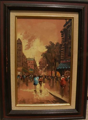 Retro painting of Paris street scene circa 1970‏