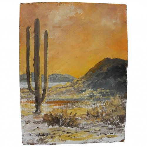 BILL SHADDIX (1931-) impressionist oil sketch painting of the Arizona desert