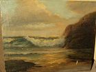CARYL WOOD (20th century California) impressionist painting of waves on the beach by wife of Robert Wood
