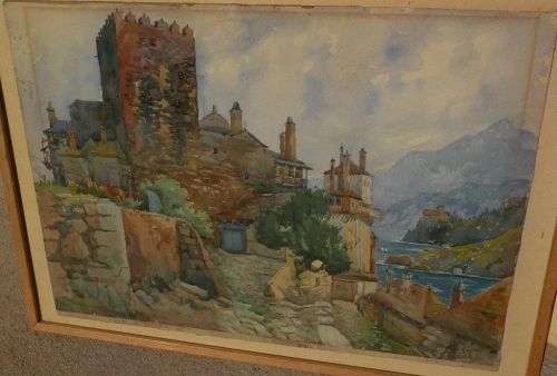 THEODORE CHARLES BALKE (1874-1951) fine watercolor of monastery at Mt. Athos Greece by listed French Orientalist artist