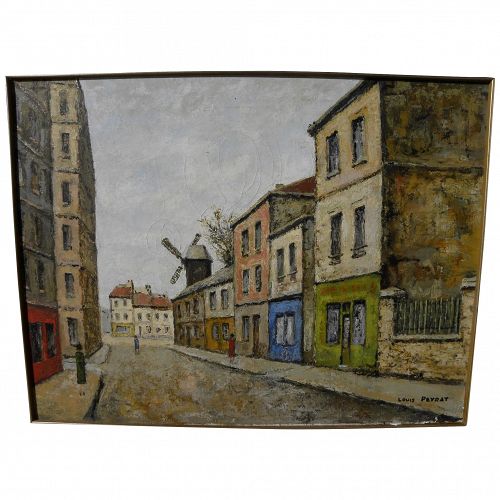 LOUIS PEYRAT (1905-1999) painting of Montmartre by noted French naive style artist