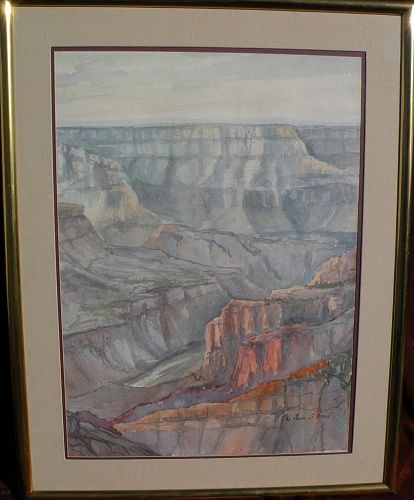 Original contemporary signed Grand Canyon large watercolor painting