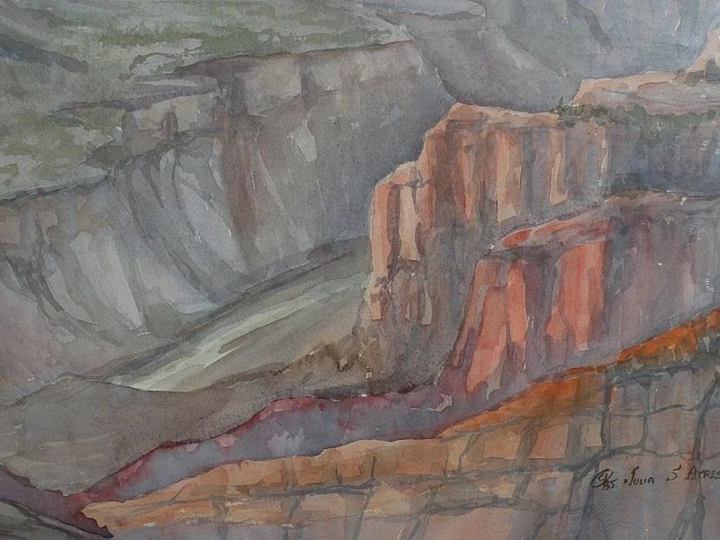 Original contemporary signed Grand Canyon large watercolor painting