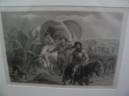 F.O.C. DARLEY (1822-1888) original 19th century American etching "Emigrants on the Plains"