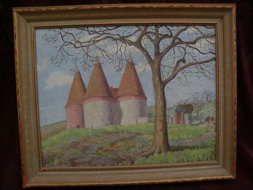 Impressionist painting of a rural scene, possibly wine or chateau country