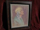 Signed American circa 1930's pastel drawing of a blonde woman in profile