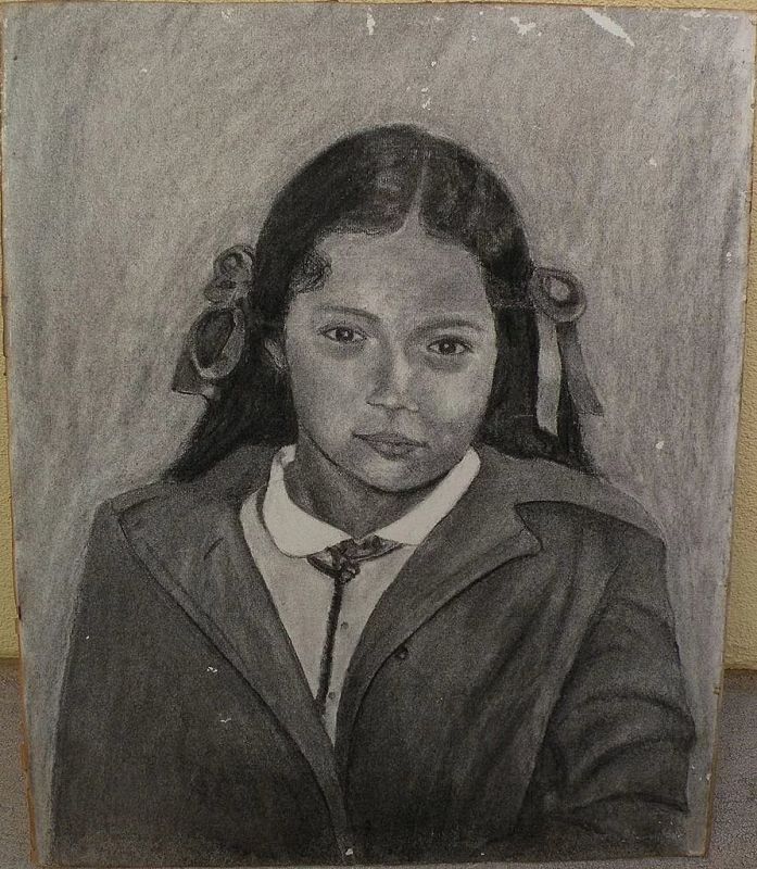 Southwest art original charcoal drawing of a young girl possibly from New Mexico or Arizona