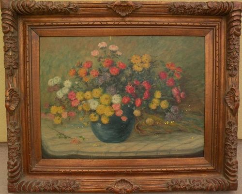 Impressionist American floral still life painting circa 1930