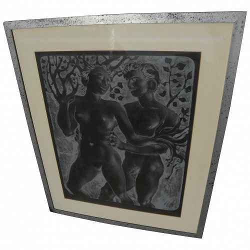 HANS ERNI (1909-2015) pencil signed original lithograph print "Daphne and Apollo" by important Swiss artist