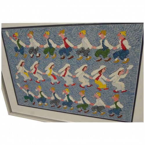 JOVAN OBICAN (1918-1986) original acrylic painting of folk dancers by the noted Yugoslavian artist