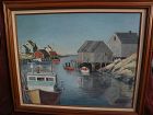 Canadian art large oil painting fishing vessels Peggy's Cove Nova Scotia