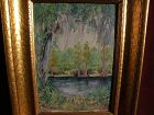 Southern American art signed 1940 impressionistic Spanish moss landscape oil painting