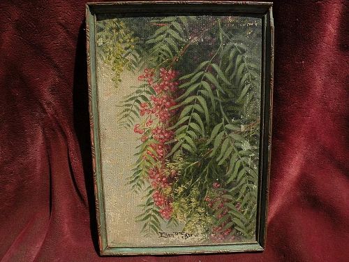 ELLEN BURPEE FARR (1840-1907) early California art painting of pepper tree branches by popular woman artist
