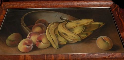 American still life pastel drawing of bananas peaches and bowl circa 1900