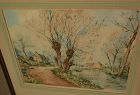 PAUL EMILE LECOMTE (1877-1950) large color etching of French riverside landscape