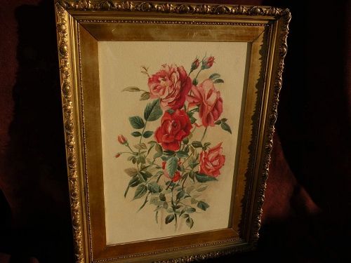 Watercolor painting of roses nicely framed shabby chic style