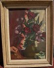 Vintage still life oil painting flowers in a vase in modernist style