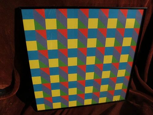 Mid century Op Art original colorful signed painting in gouache