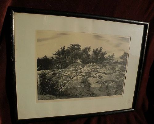 STOW WENGENROTH (1905-1978) pencil signed lithograph print "Woodland Ledge" by well known American artist‏
