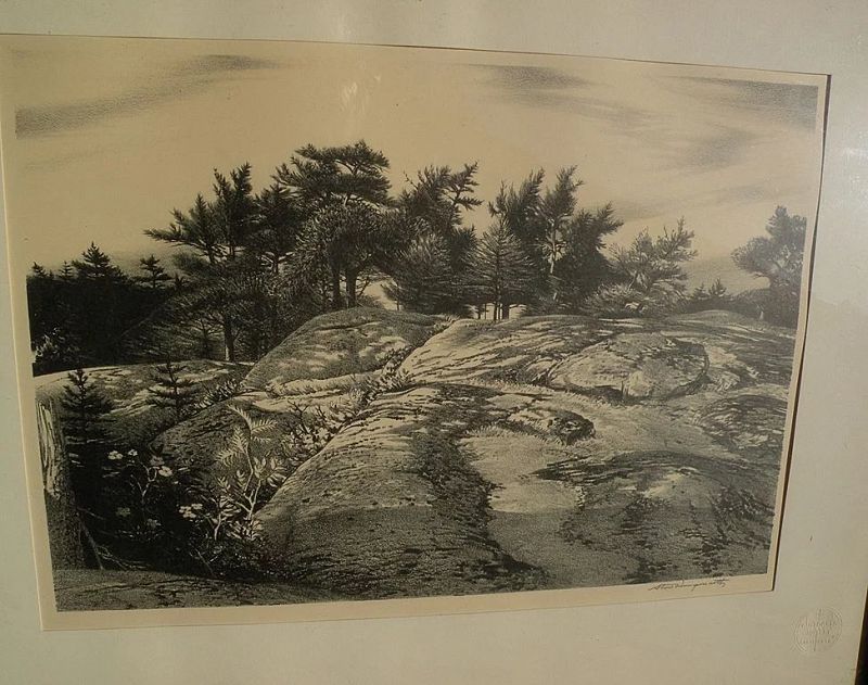 STOW WENGENROTH (1905-1978) pencil signed lithograph print &quot;Woodland Ledge&quot; by well known American artist‏