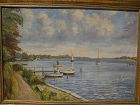 Scandinavian art signed 1948 landscape painting of a lake