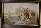 Sporting and wildlife art beautifully executed painting of elephants in the bush by artist Don Erdman