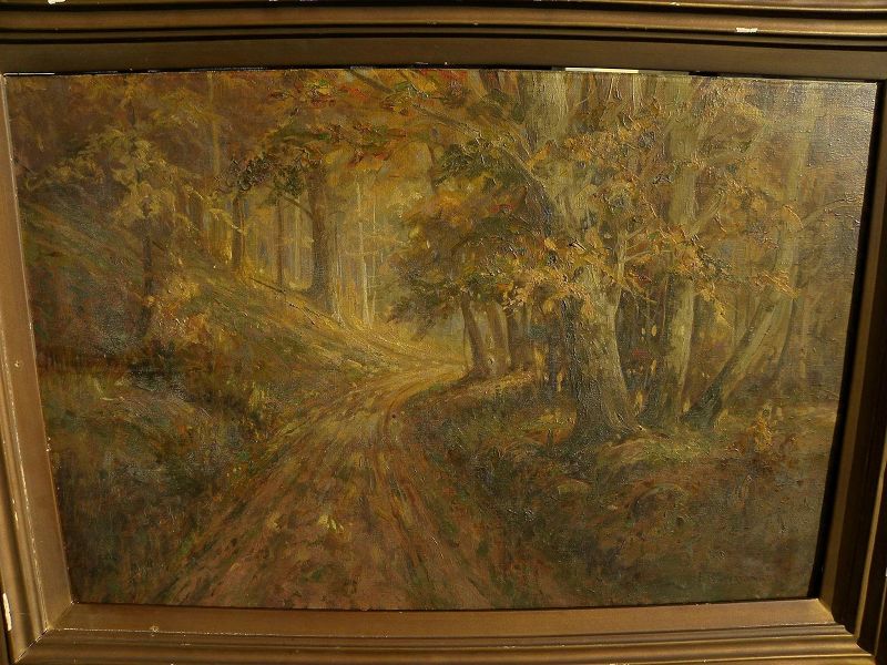 EDWARD SITZMAN (1874-1949) impressionist autumn landscape painting by noted Indiana artist