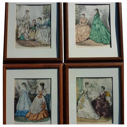 French Victorian fashion prints (4) from La Mode Illustree circa 1875